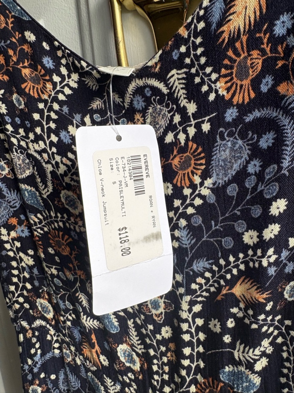 Evereve Roan + Ryan Chloe V-Neck Jumpsuit in Navy, Rust and Cream Paisley Floral - Picture 4 of 6